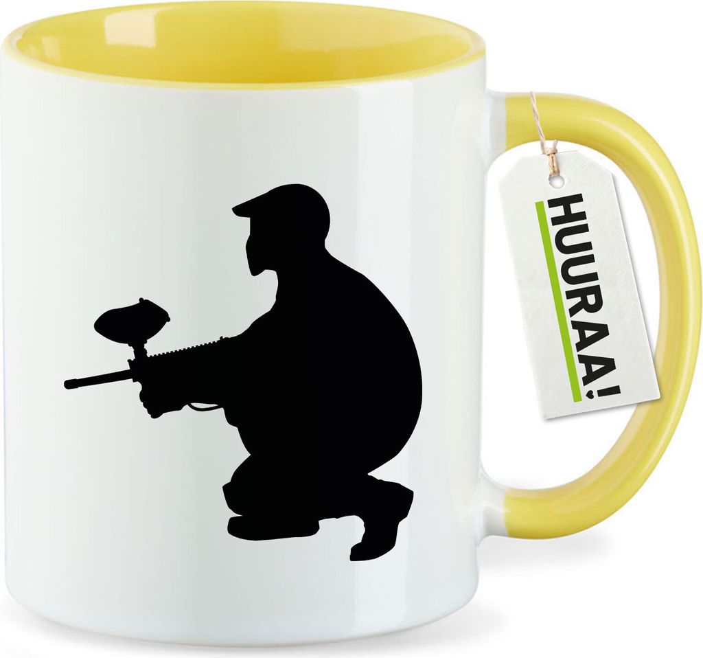 Huuraa Kaffeetasse Paintball Silhouette 330ml Gelb Keramik Kaffeebecher Geschenkidee