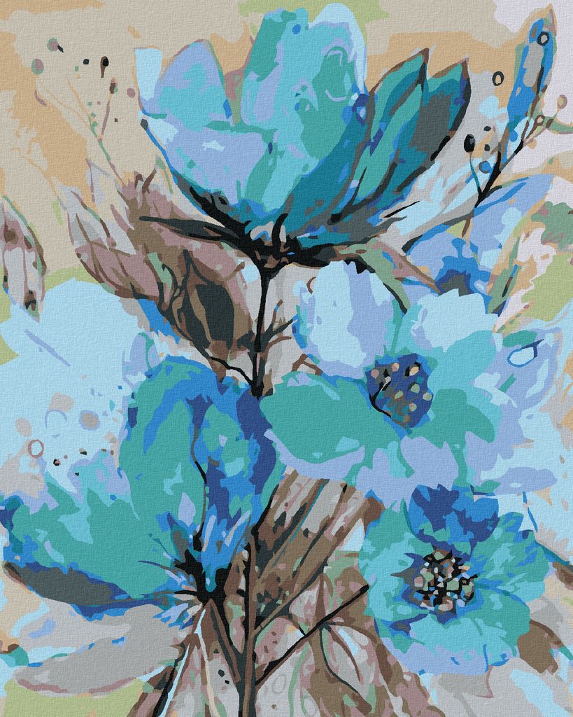 Zuty - Malen nach Zahlen - ABSTRAKTION DER BLAUEN BLUMEN II, 40x50 cm, ohne Keilrahmen