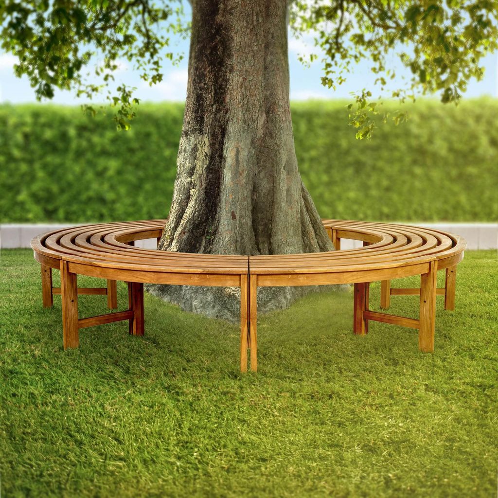 Runde Baumbank aus Teakholz – wetterfeste Gartenbank – 250 cm