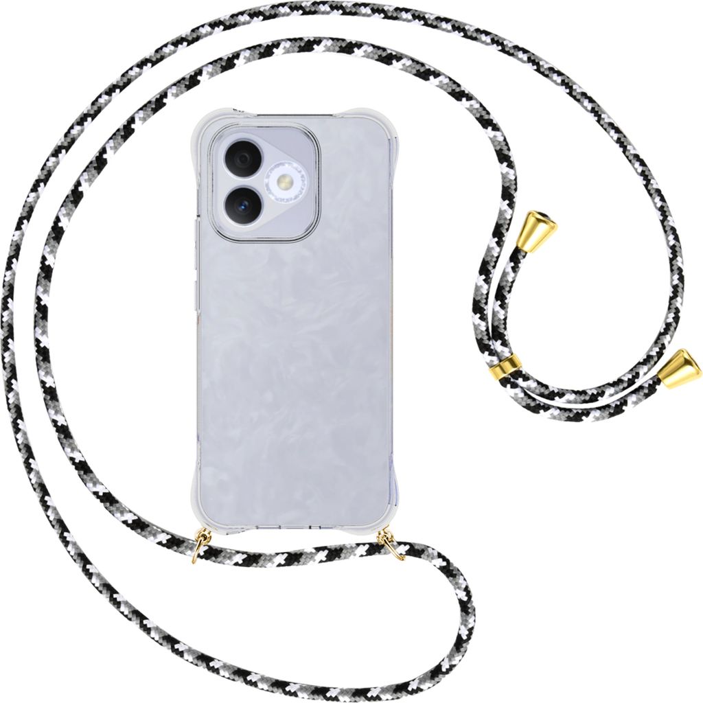 Handykette Backcover-Schutzhülle mit Band (Metall goldfarben) für Honor X60i 5G (China ) - schwarz/grau/weiß