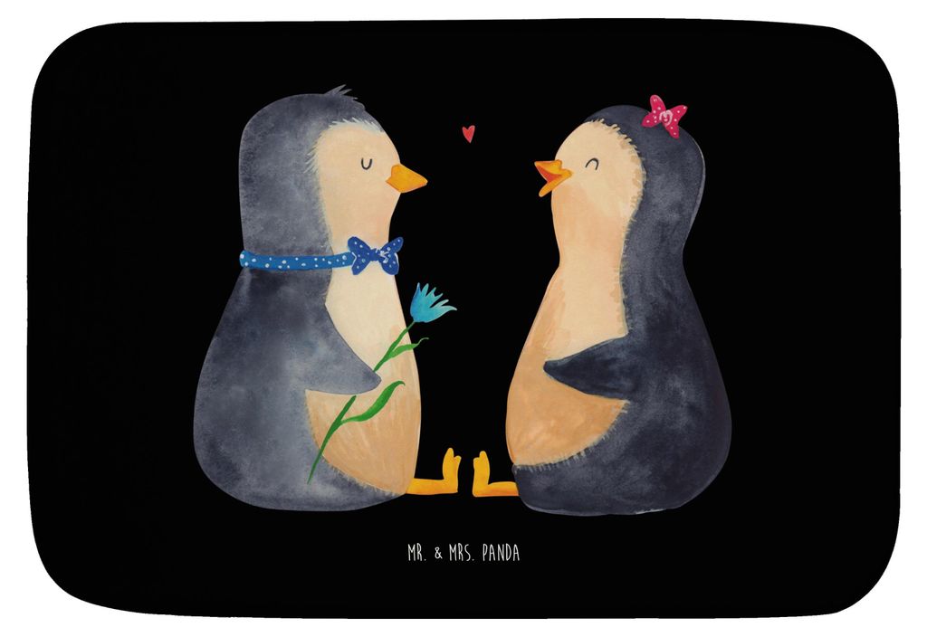 Mr. & Mrs. Panda Badteppich Pinguin Pärchen - Schwarz - Geschenk, Duschvorleger, wannenvorleger, Liebe, Badematte, Verknallt, Hochzeitsgeschenk, H...