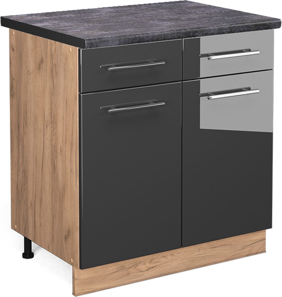 Küchenunterschrank Vicco Fame-Line Anthrazit Hochglanz 80 cm , AP Anthrazit, Model 45637