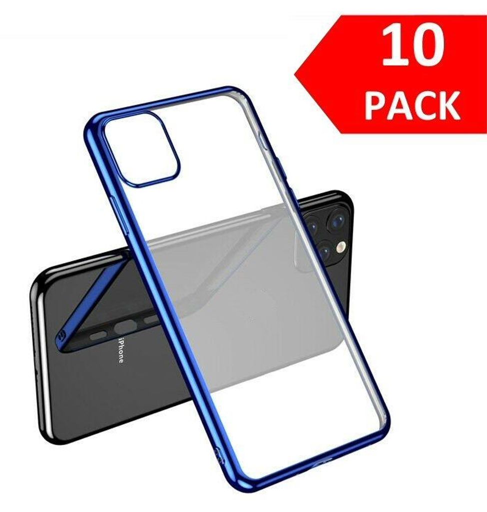 Hülle für iPhone 11, Großpackung mit 10 Stück, transparentes Silikon mit blauem Rand