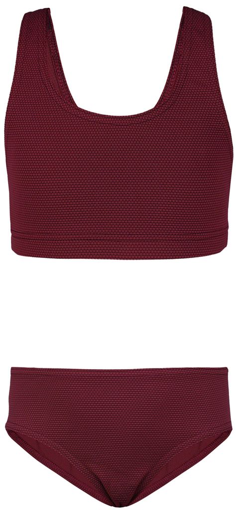 Aquarti Mädchen Sport Bikini Racerback Bustier & Bikinislip, Farbe: Jacquard Punkte Rot Braun, Größe: 152