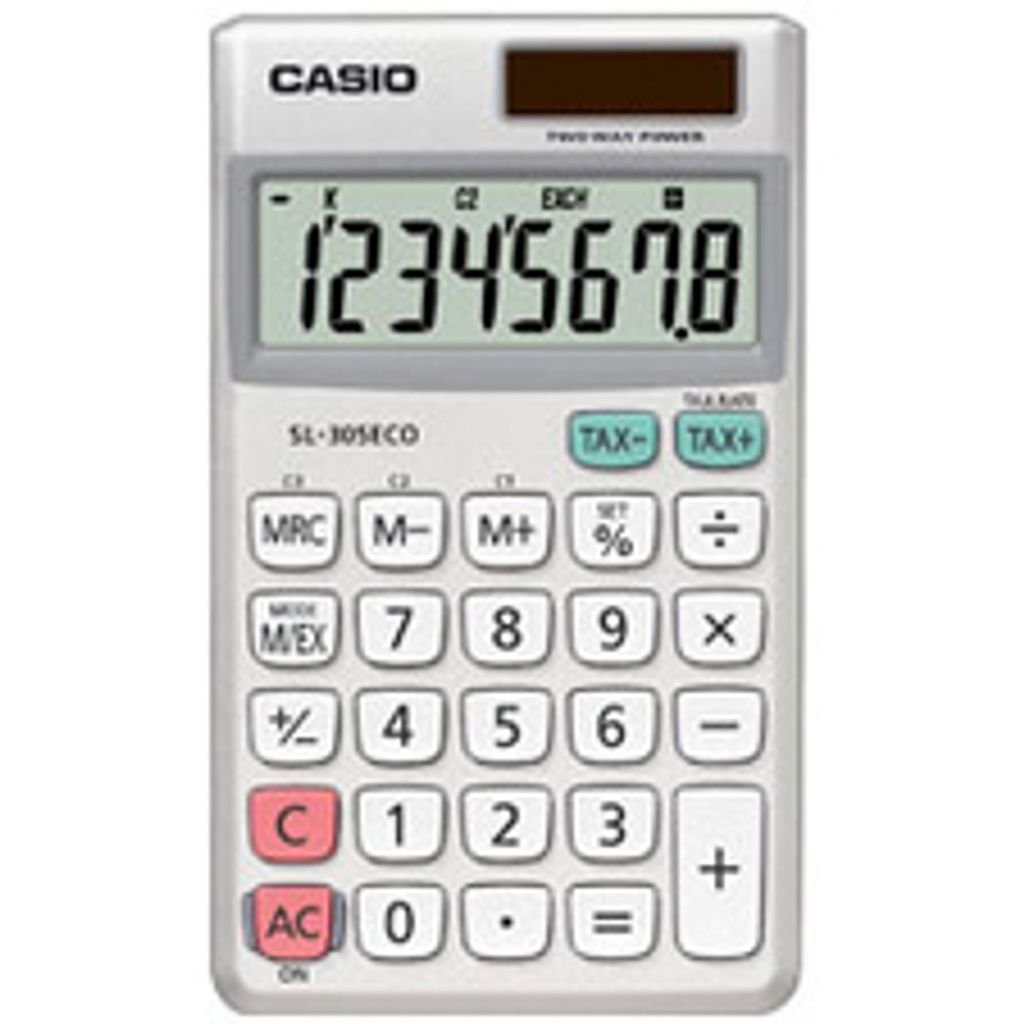 Casio SL-305ECO Standard-Taschenrechner - Extragroßes Display, Doppelte Stromversorgung, Key-Rollover, IndeSiftdent Speicher, Sign Change - 8 Stel...