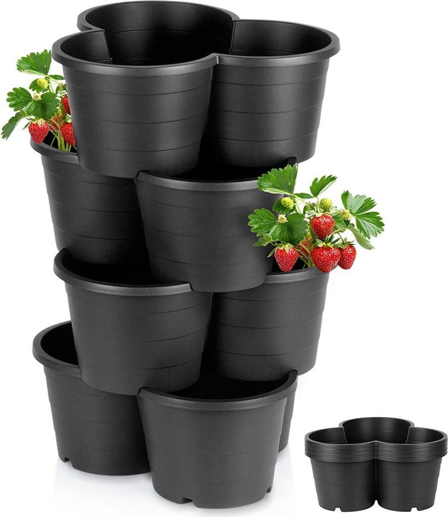 Čierny plastový záhradný kvetináč, kaskádový, 4-poschodový, Obrázok produktu 
