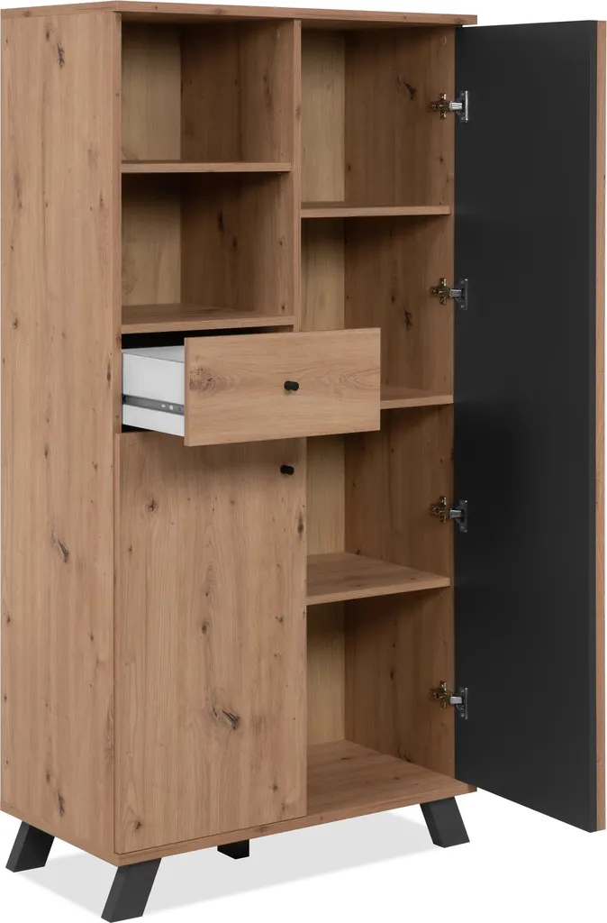 Highboard Medan 80cm aspect Chêne Artisan et Anthracite, design robuste - 5