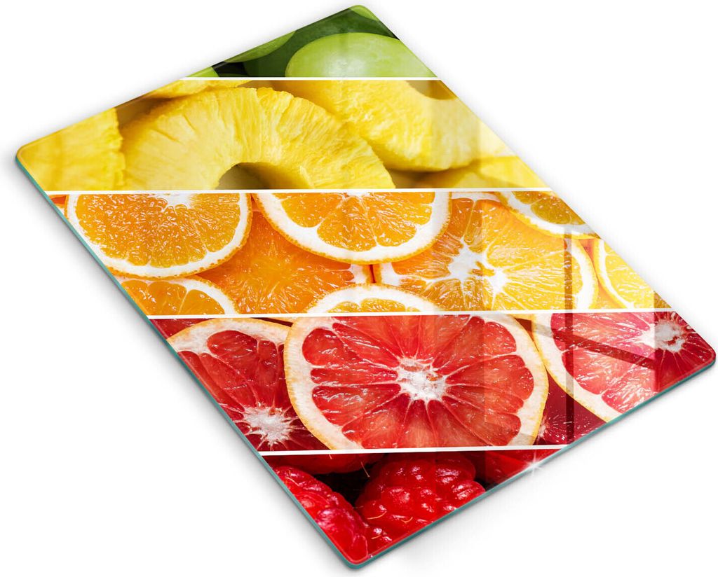 Glasschneideplatte - Herdabdeckplatte - 40x52 cm - Schneidebrett - Spritzschutz - Farbenfrohe Früchte