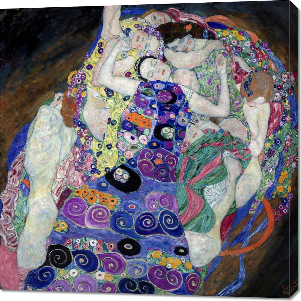 Grand Tableau Carré Klimt La Vierge 90x90 cm - Finition Rétro Salon