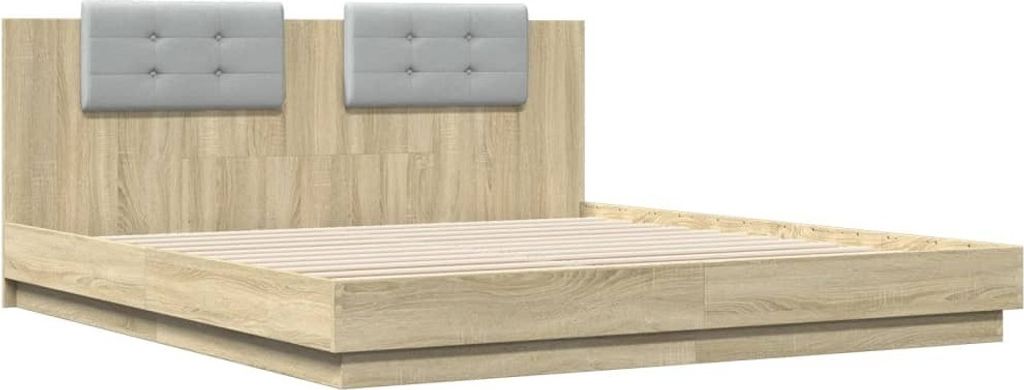 "im Sonderangebot"Bettgestell - CLORIS - Doppelbett - Robust und langlebig - mit Kopfteil & LED-Leuchten Sonoma-Eiche 180x200 cm - Einfache Montage...