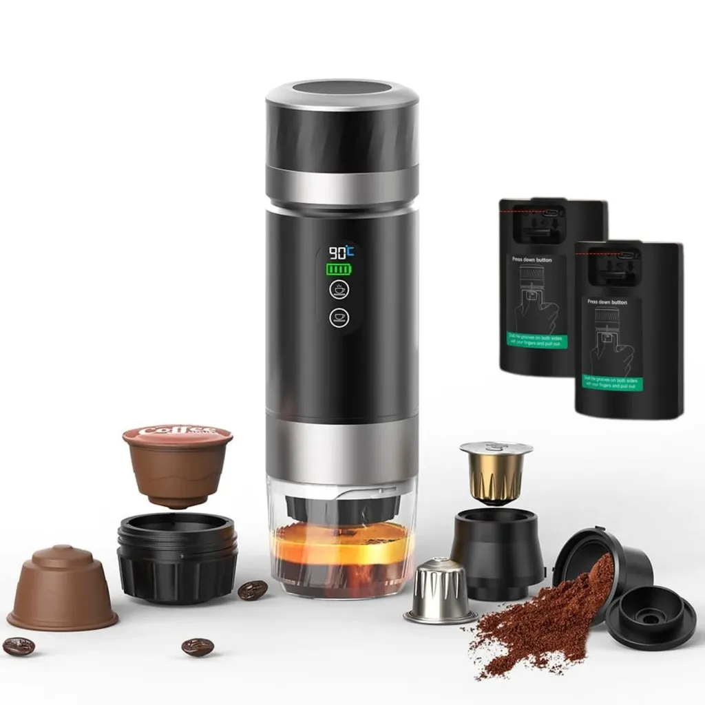 GOLDSTERN-TECH Reisekaffeemaschine Espresso To Go – 20 Bar 3-in-1 Espressomaschine mit 2 austauschbaren Akkus