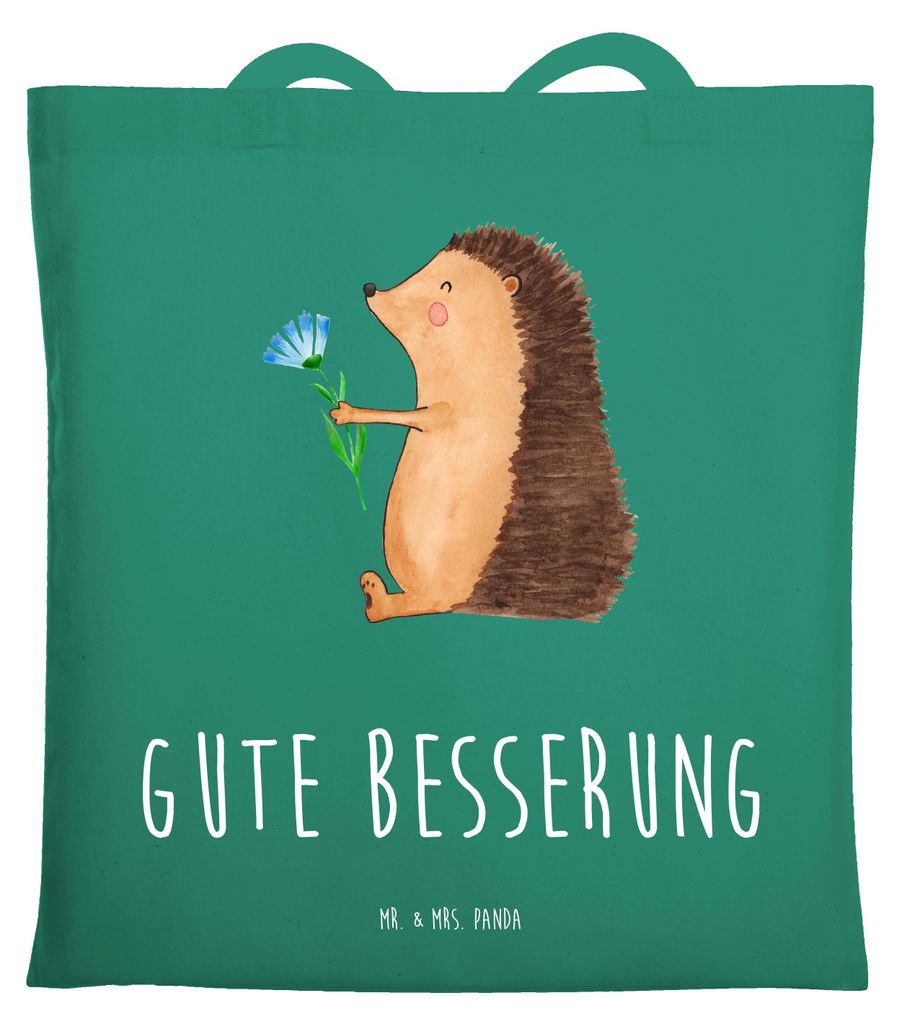 Mr. & Mrs. Panda Shopping Tasche Igel Blumen - Mint - Geschenk, Jutebeutel, Uni, Beutel, Krankheit, Krankenhaus, Tote Bag, Gute Besserung, Lustige ...