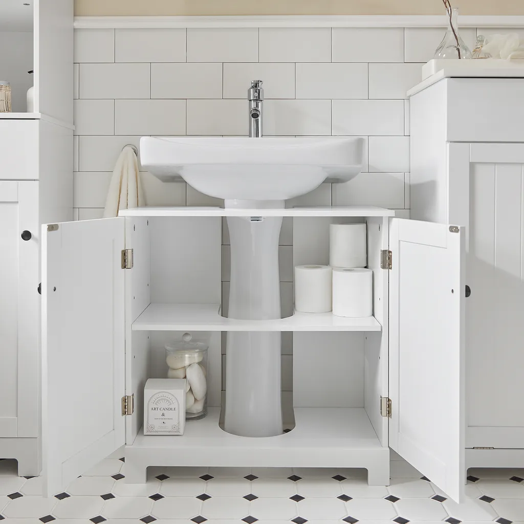 SoBuy BZR18-II-W Armadietto Bagno Bianco Sottolavabo 60cm - Salvaspazio - 4