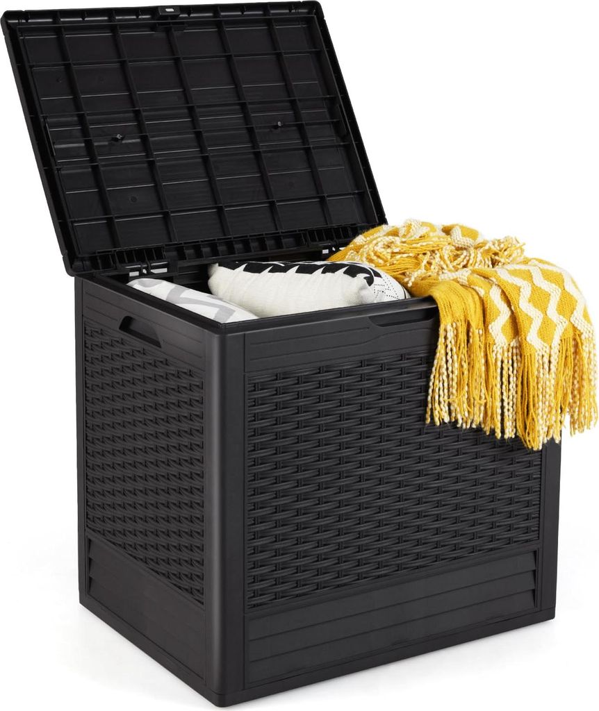 GOPLUS Gartenbox 136 L, Aufbewahrungsbox mit abschließbarem Deckel, Griffen, Auflagenbox wasserfest für Patio, Garten & Poolbereich (Braun)