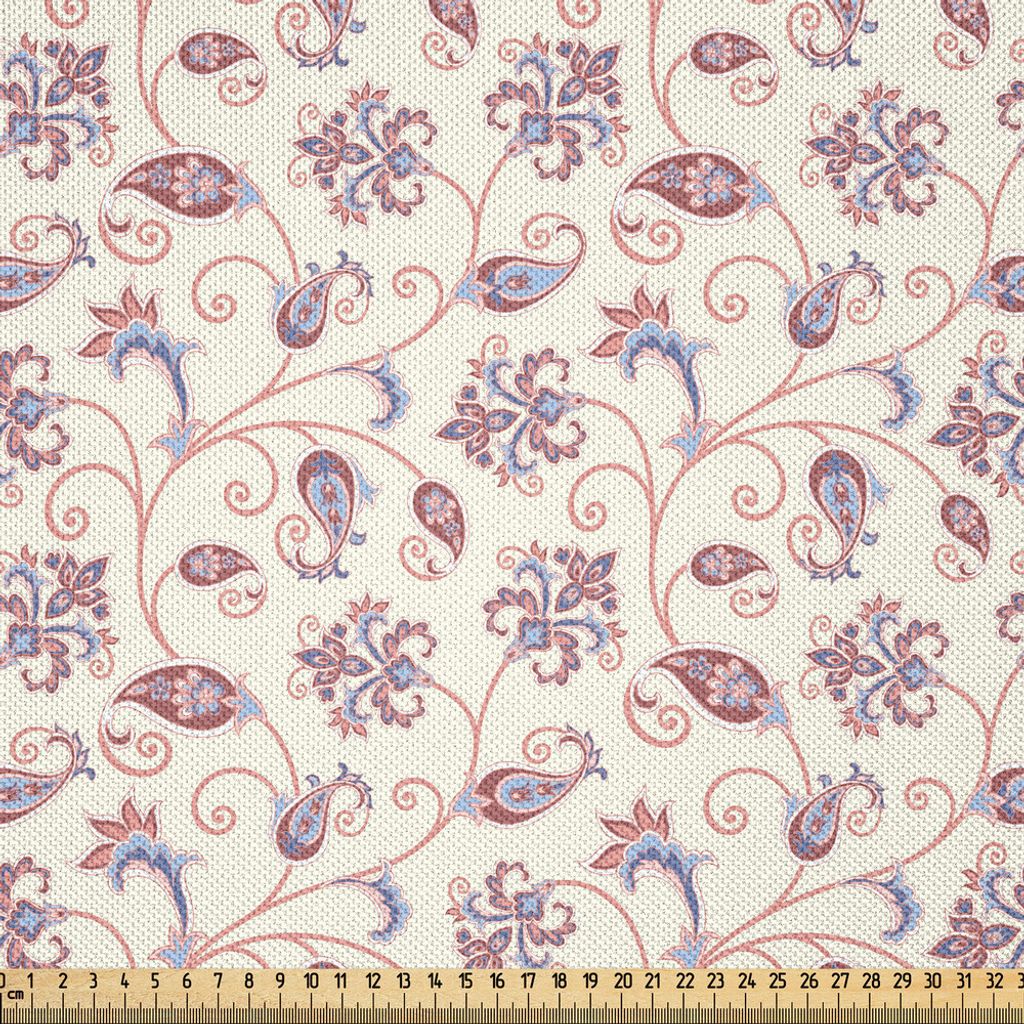ABAKUHAUS orientalisch Satin Stoff als Meterware, Vintage Flourish ethnische Muster-arabische Verzierung mit fantastischen Blumen und Blättern, 2 ...