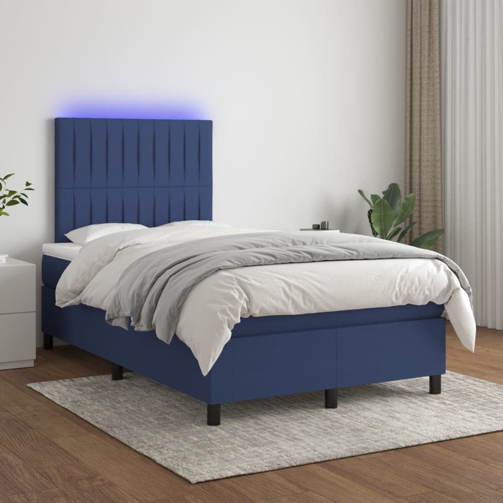 The Living Store Boxspringbett mit Matratze & LED Blau 120x200 cm Stoff