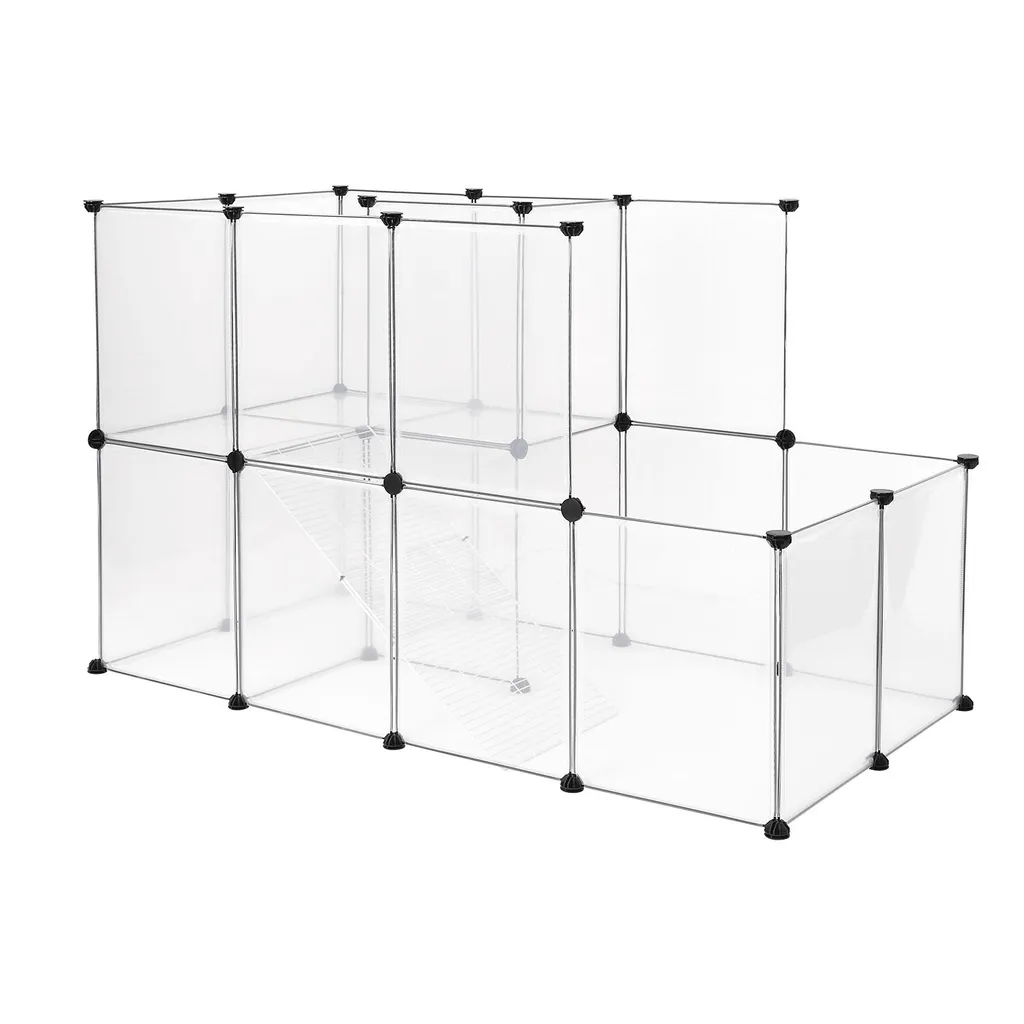Cage modulable pour rongeurs à 2 niveaux enclos transparent 147x75x92 cm