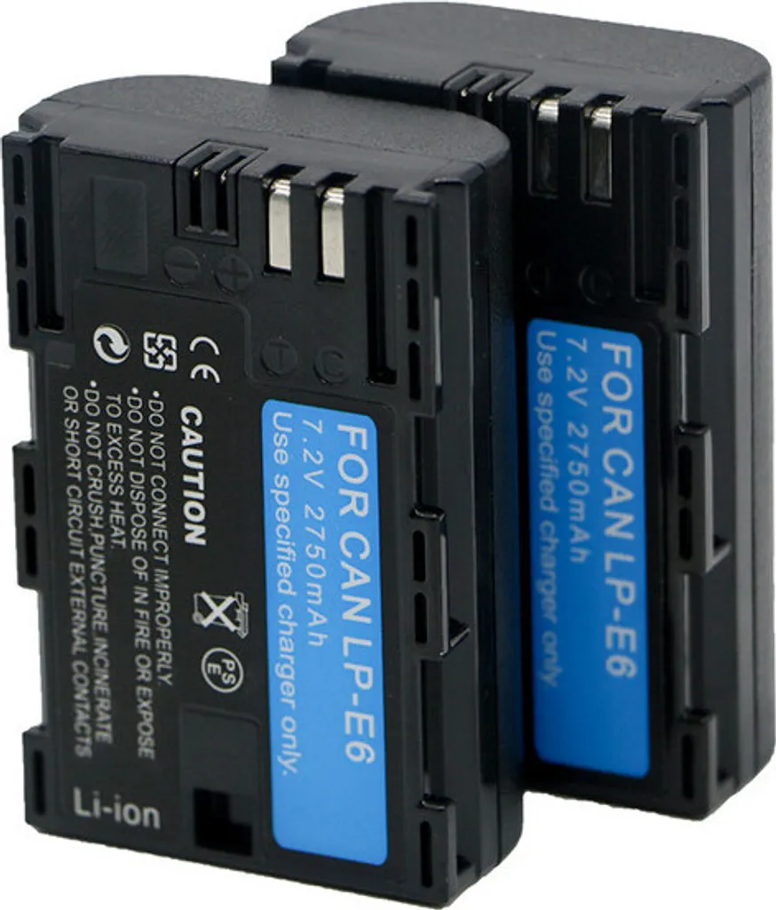 Pack de 2 Batteries Lithium-Ion LP-E6 de 2750mAh pour Reflex Canon EOS 7D