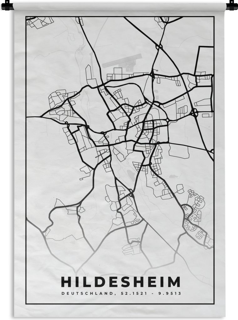 MuchoWow Wandteppich Wandbehang Hindesheim - Karte - Stadtplan 60x90 cm Tapisserie Dekoration Wandtuch - Foto-Teppich - Abwaschbar