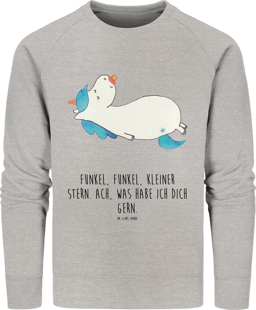 Mr. & Mrs. Panda Nachhaltiger Pullover Einhorn Schnuller Größe S - Heather Grey - Geschenk, Bio Baumwoll, Mutter, Sweater, Geburtstag, Einhörner...