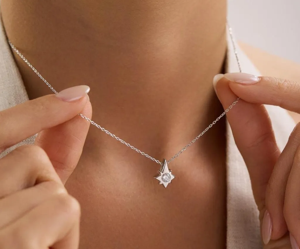 Collier Étoile Polaire Argent 925 Rhodié - Ne Noircit Pas, Idéal Peau Sensible