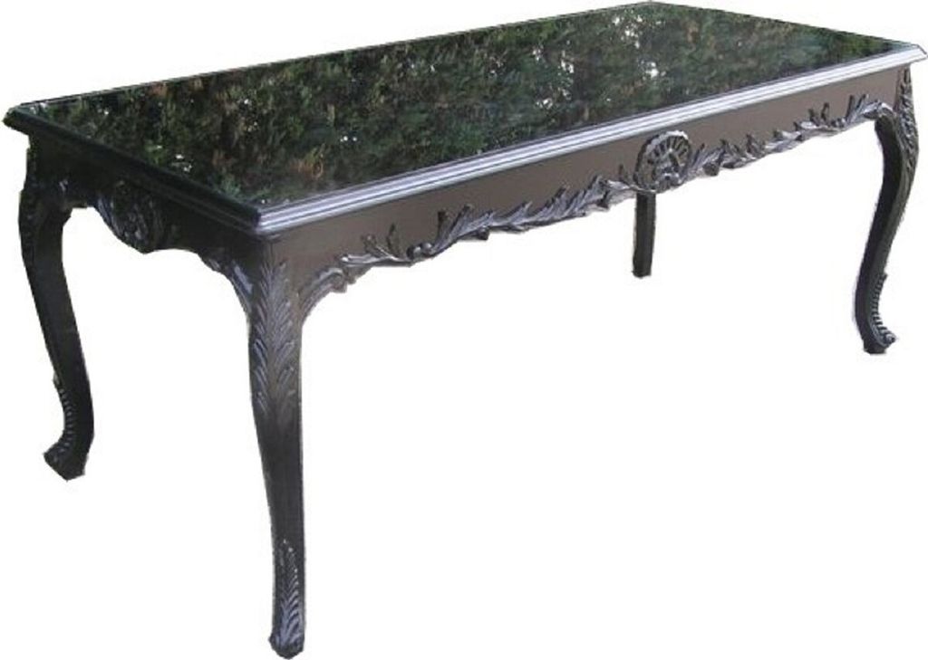 Casa Padrino Barock Esstisch mit Glasplatte Schwarz - Handgefertigter Esszimmer Tisch im Barockstil - Esszimmer Möbel im Barockstil - Barock Möbe...