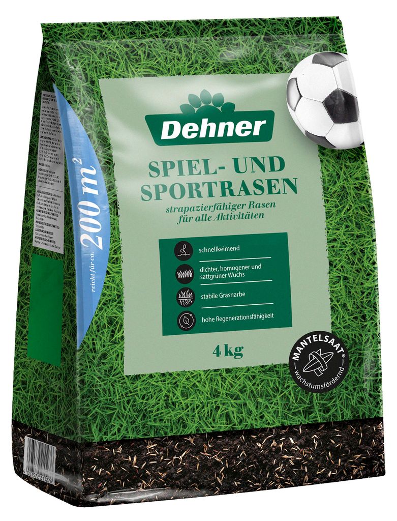 Dehner Saatgut Spielrasen / Sportrasen, hochwertige Rasensamen für strapazierfähigen / dichten Rasen, schnell keimend / pflegeleicht, ideal für ...