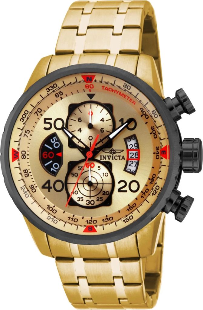 Invicta Aviator 17205 Herren uhr - Wasserdicht - Analog - Quarzuhrwerk - Edelstahl mit goldenen zifferblat - 48mm