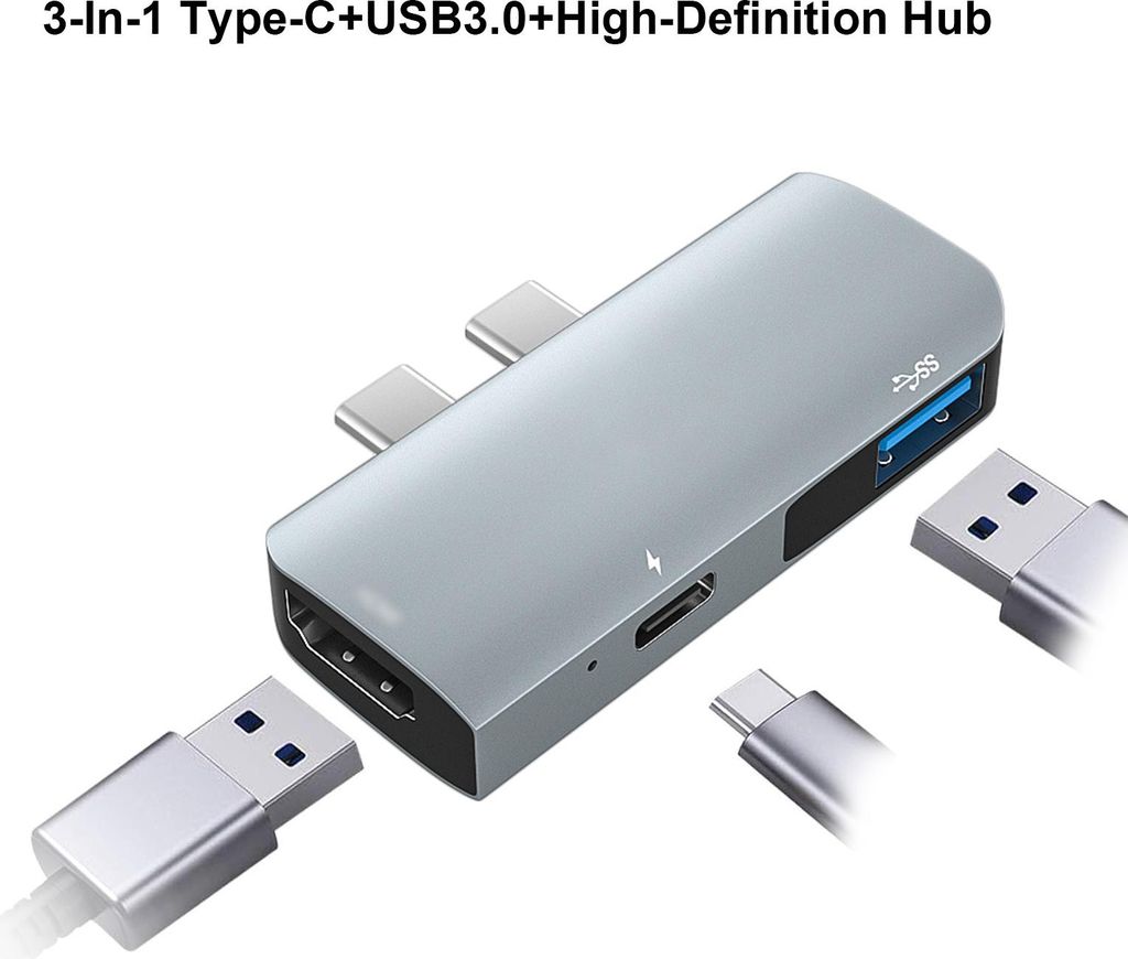 USB-C Hub mit Thunderbolt 3+HD/F+USB3.0/F Ausgang PD100W 4K/30Hz 3-In-1 Multifunktional
