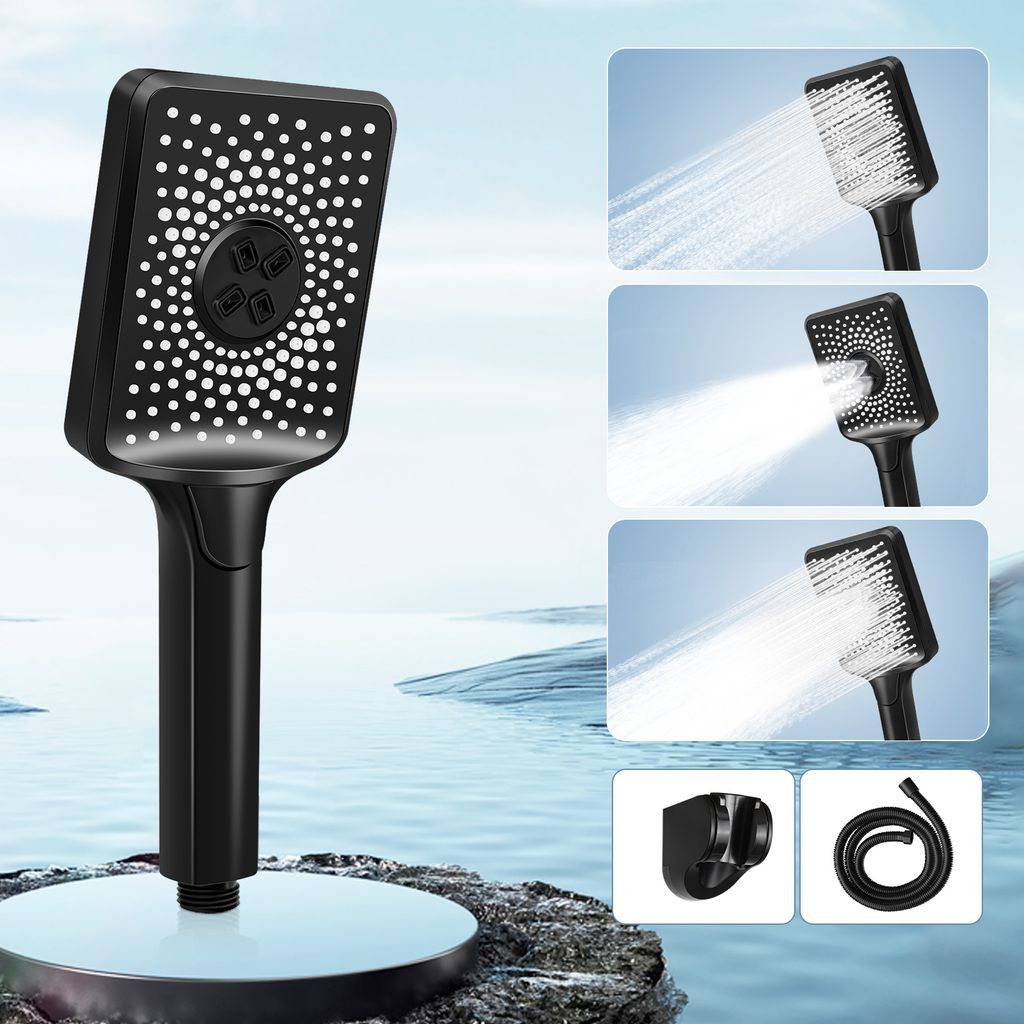 ZMH Duschkopf Schwarz Runde Handheld Shower wassersparend mit 3 Strahlenden Handbrause Großdruck erhöhend energieeffiziente Dusche mit 1,5 m Schl...