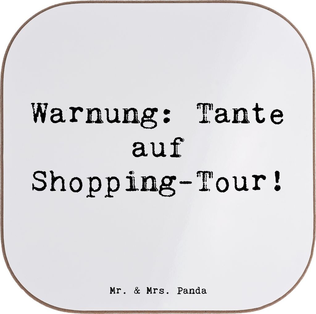 Mr. & Mrs. Panda Personalisierter Untersetzer Tante Shopping - Weiß - Geschenk, Einkaufen, handgemacht, Bierdeckel Mit Namen, Liebe, Nichte, Leide...