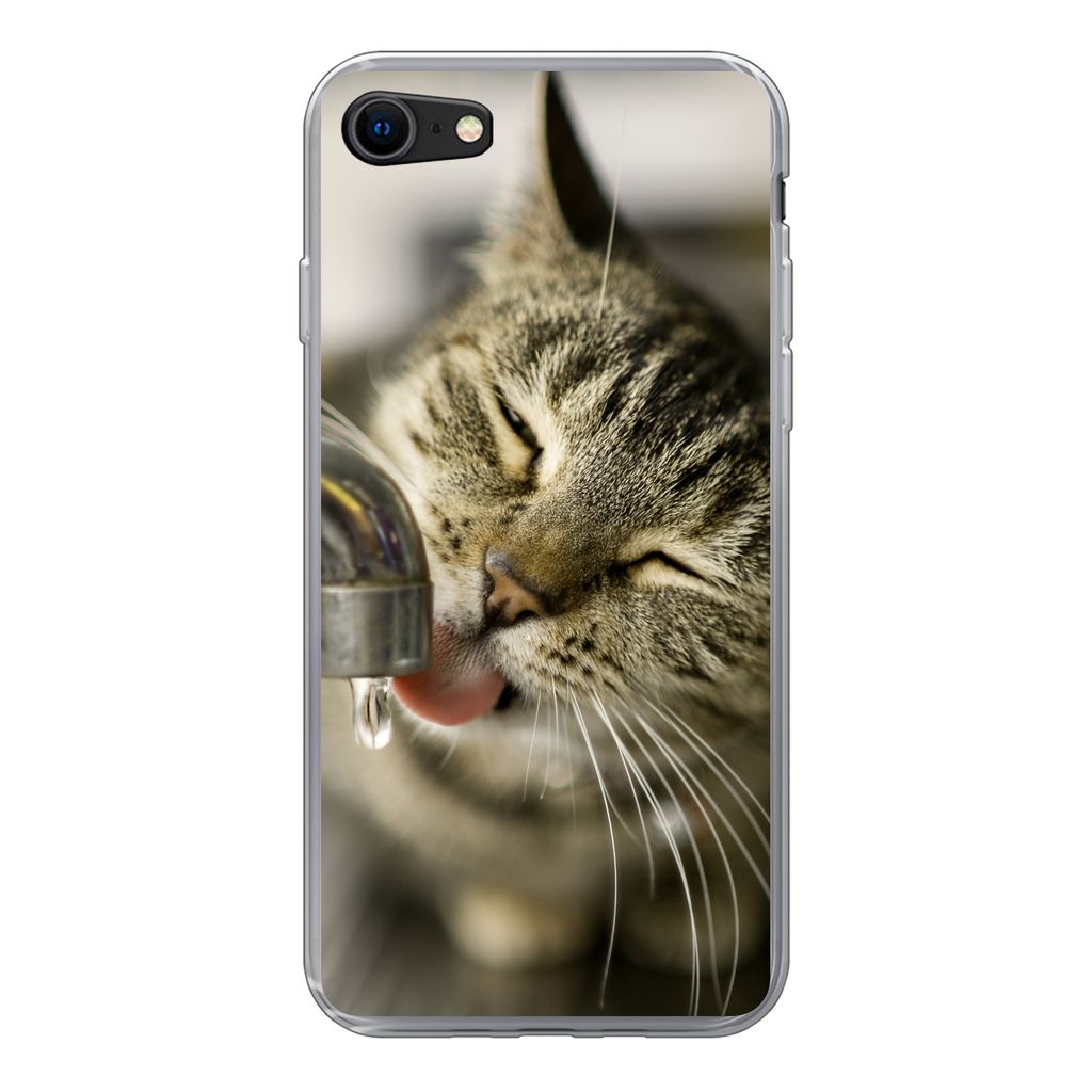 MuchoWow Handyhülle Schutzhülle Hülle für iPhone SE 2020 Katze - Wasserhahn - Getränk Silikon Softcase Handy Hülle - Kartenbesitzer