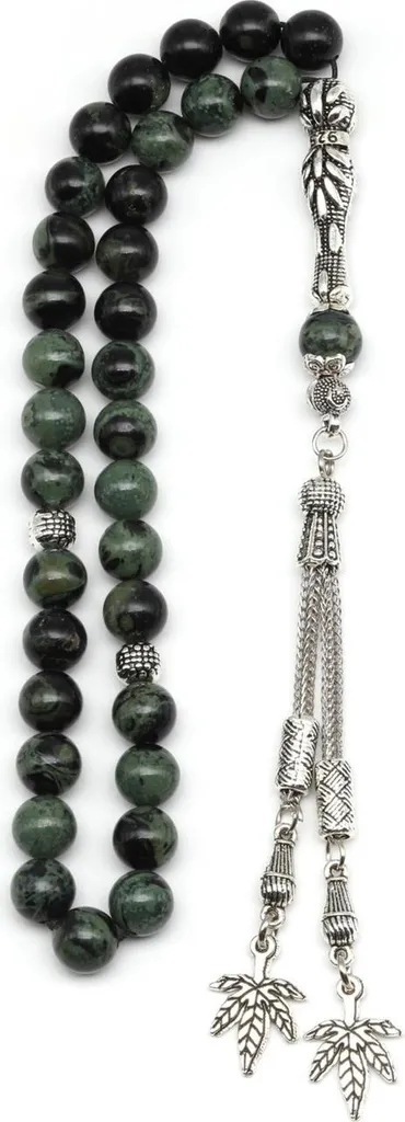 Tasbih en pierre jaspe kambaba vert et noir perles 8mm pour prière