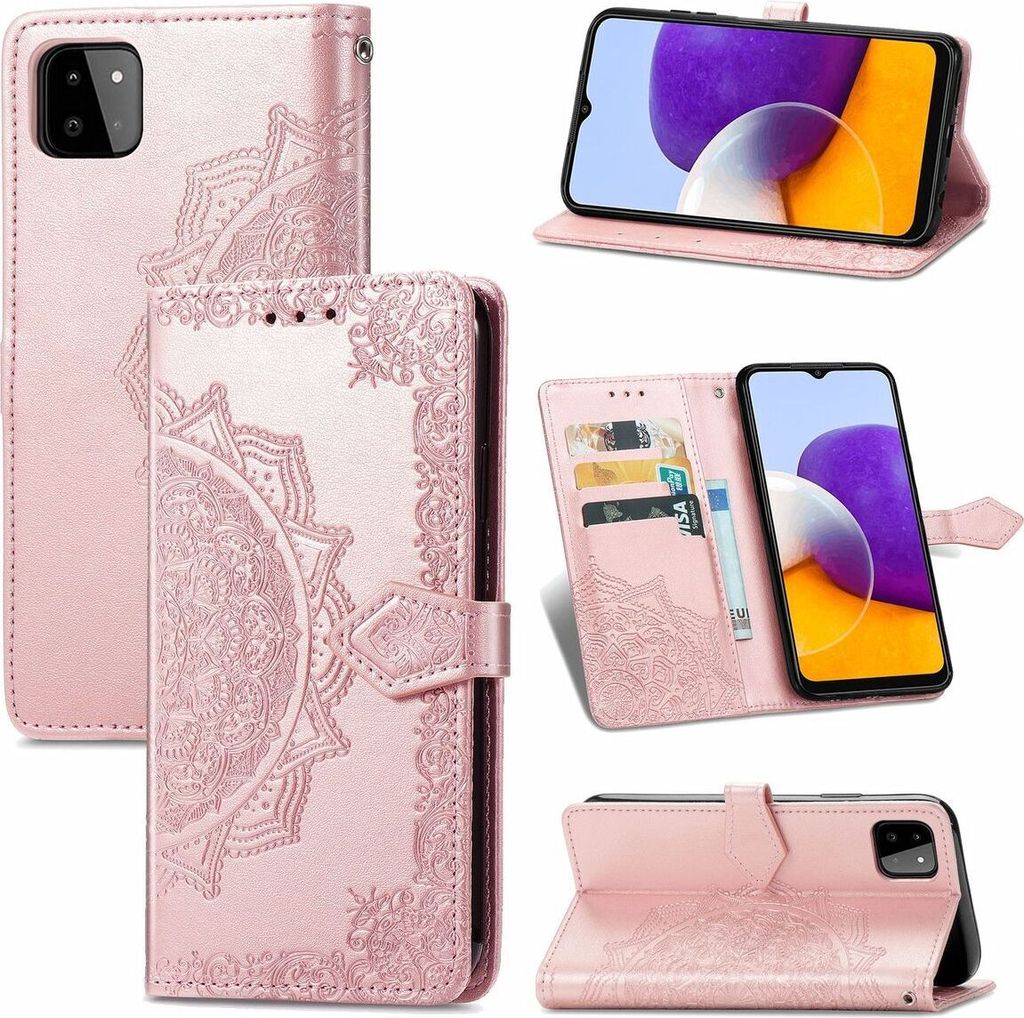 König Design Hülle kompatibel mit Samsung Galaxy A22 5G Kunstleder Handyhülle - Handy Case Rosa