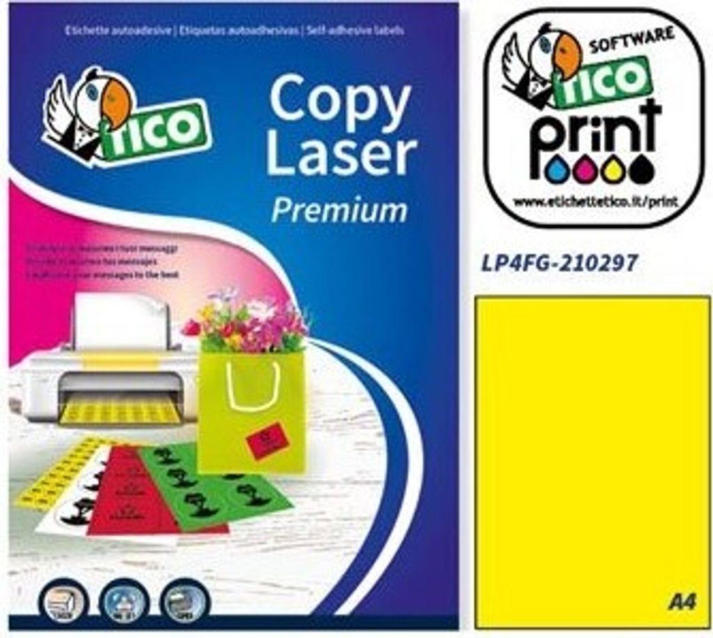 Tico LP4FG-210297, Gelb, Rechteck, Permanent, A4, 147 g/m², Laser/Inkjet