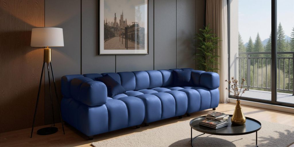 Kaiser Möbel Sofa 4-Sitzer modular, Couch, Veloursstoff Bluvel, Tintenblau, Bolla