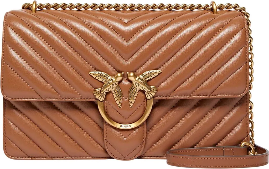 Sac PINKO Love One Classic Marrone en cuir de mouton Nappa Chevron