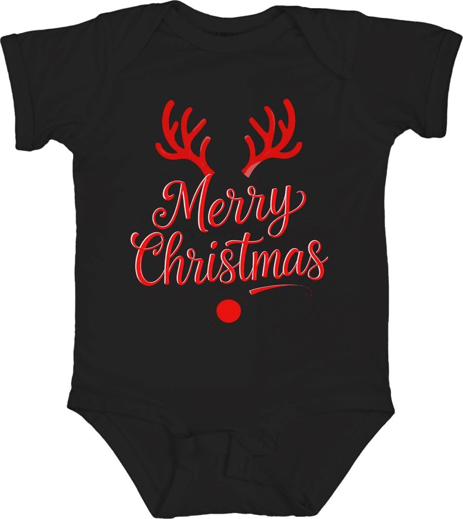 Merry Christmas Rentier Rudolph Weihnachten Festlich Lustig Retro Unisex Baby Body, Schwarz, 12/18