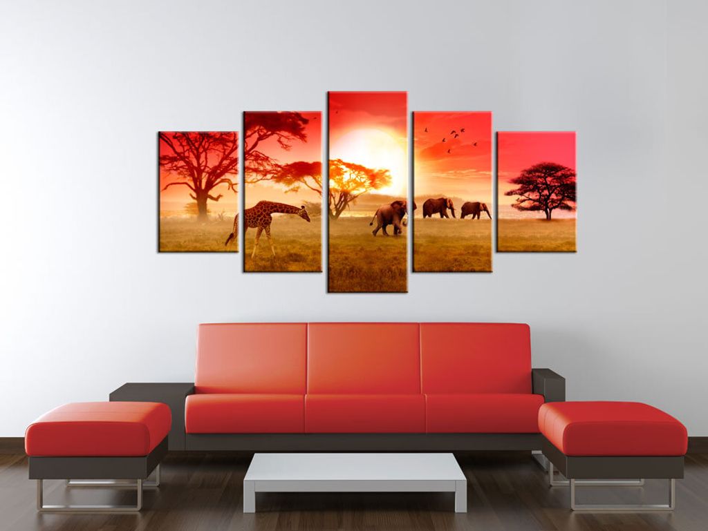 Akustikbild Afrika 200x100 cm Bilder Akustikschaum Hochleistungsschallabsorber Schallschutz Leinwand 5 tlg Wandbild Raumakustik Schalldämmung 0301...