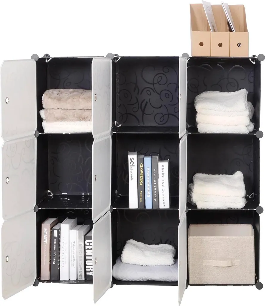 Étagère modulable DIY 9 cubes robuste 10kg par casier système ABS Noir - 3