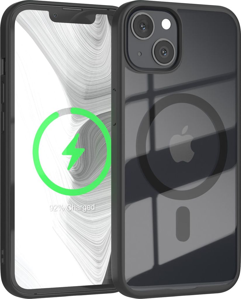 EAZY CASE Clear MagSafe Case für Apple iPhone 13, Qi-Charging, Silikon mit Kameraschutz, Bumper Case in Schwarz