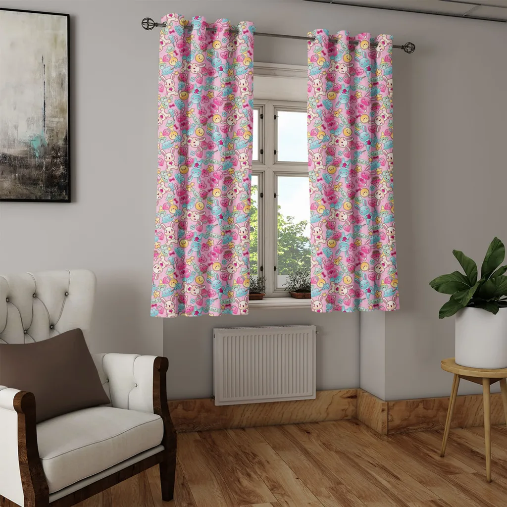 Tende Decorative Kawaii ABAKUHAUS | Rosa e Senape per Cameretta - 3