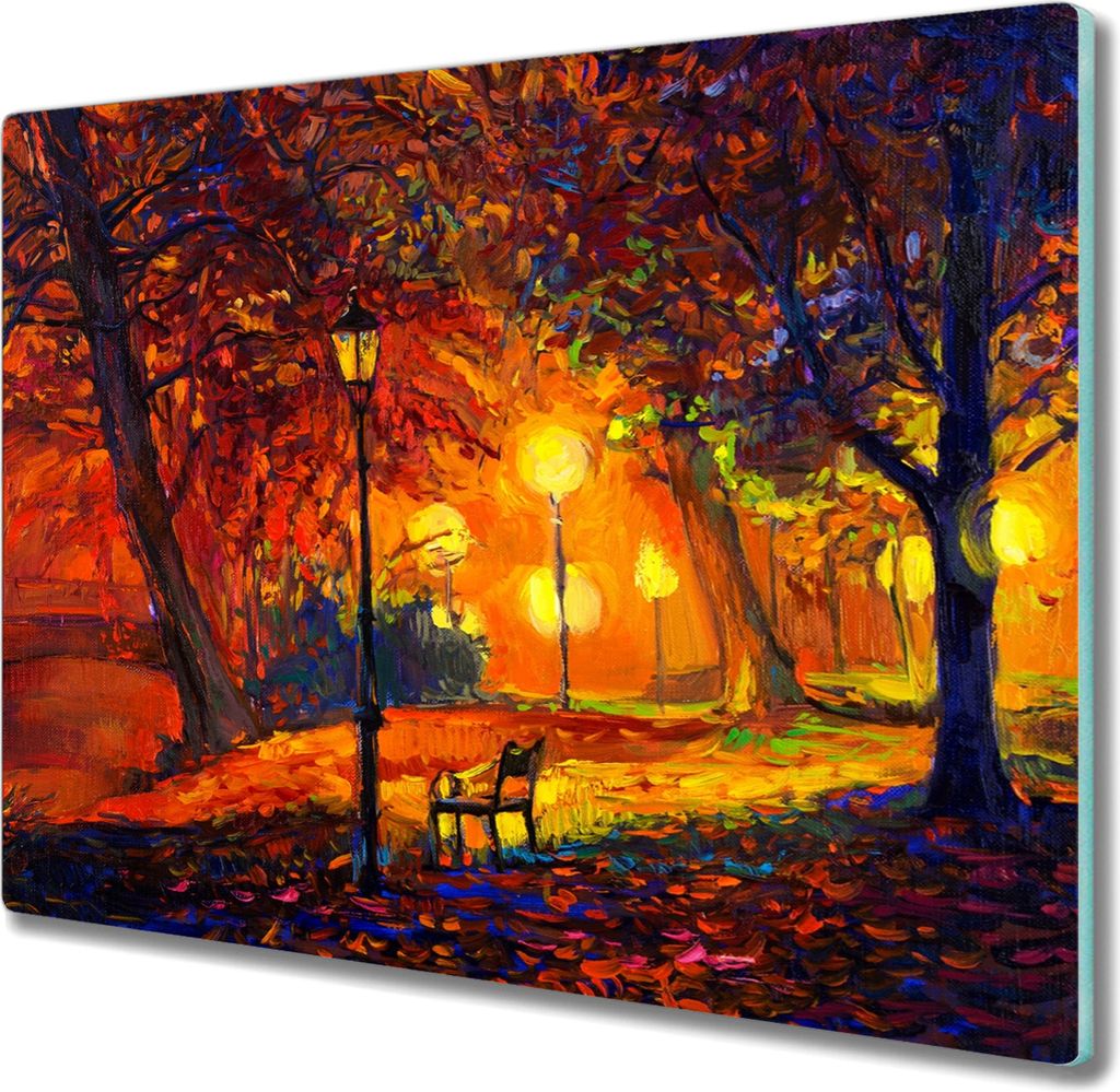 Coloray Hackbrett Herdabdeckplatte 60x52 cm Küchenbrett Kochplattenabdeckung Schneidebrett - Park Baum Blätter im Herbst