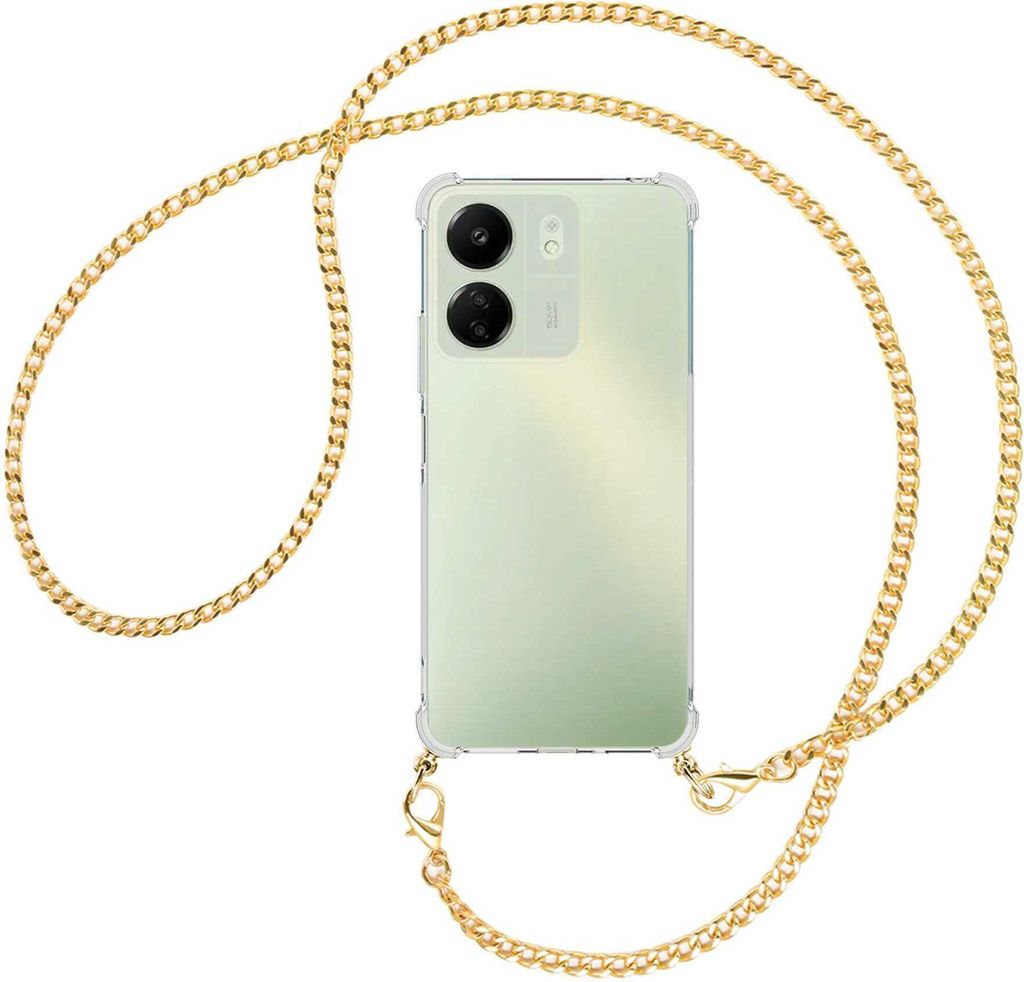Handykette Backcover-Schutzhülle mit Band (Metall goldfarben) für Xiaomi Redmi 13C (6.71'') - goldfarbene Kette