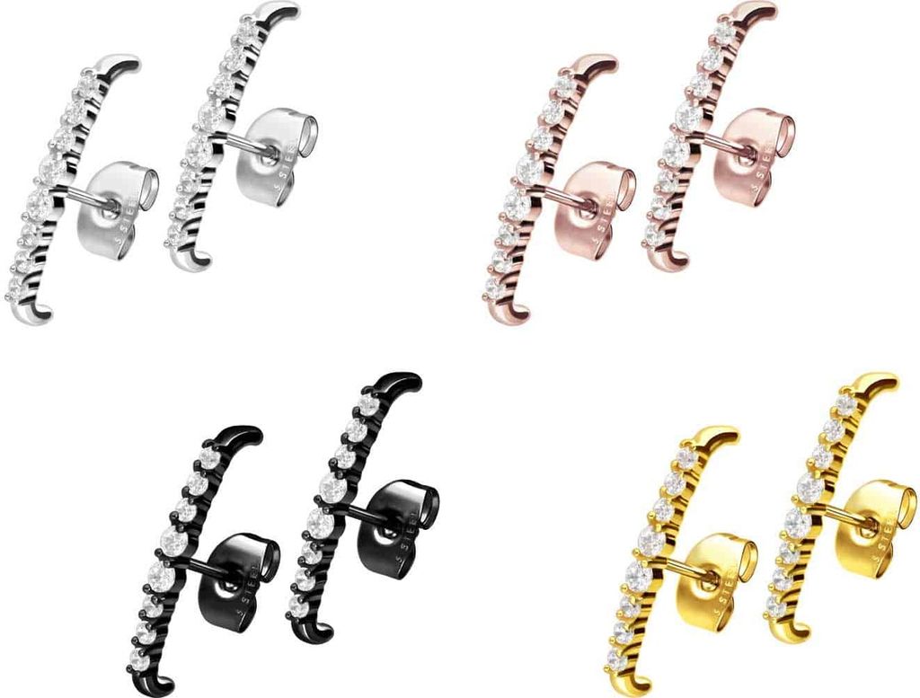 Chirurgenstahl Ohrstecker BOGEN + 8 EINGEFASSTE KRISTALLE