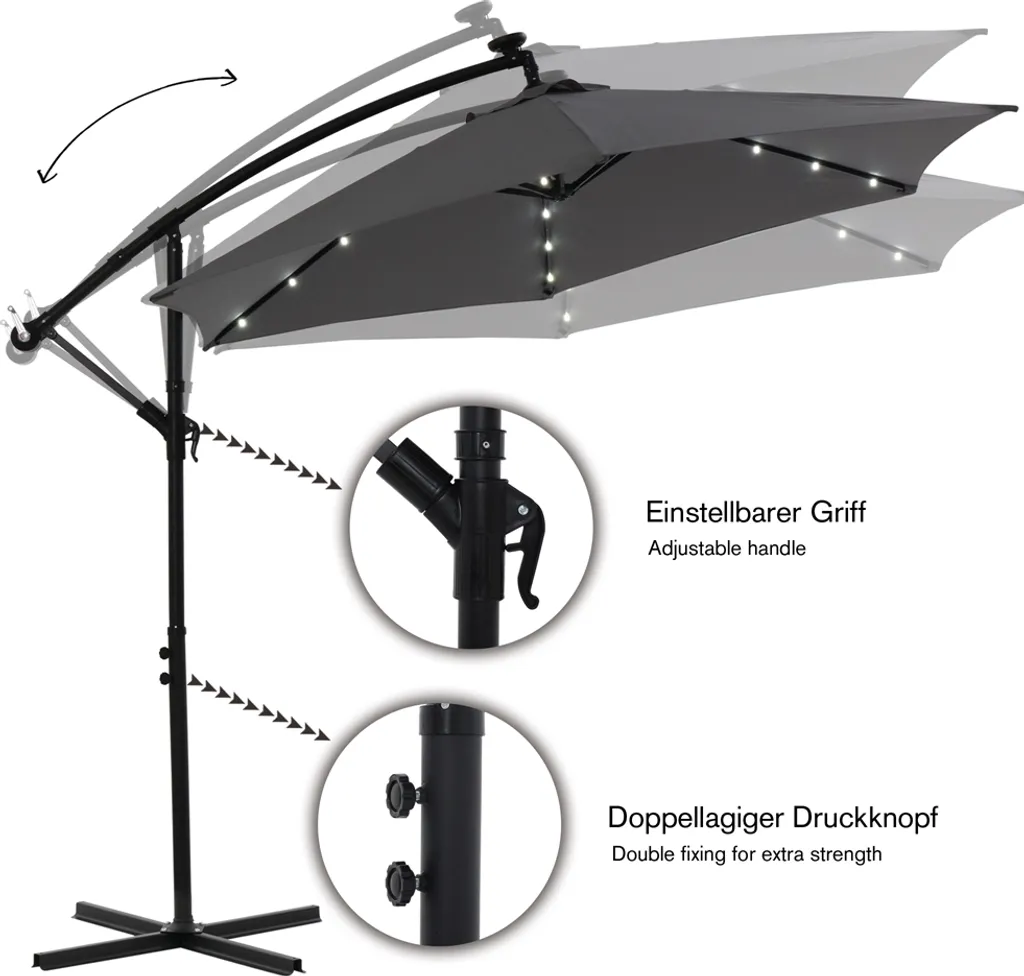 OFFERTA Ombrellone 3,5M LED Solare Beige - Giardino e Terrazzo - 9