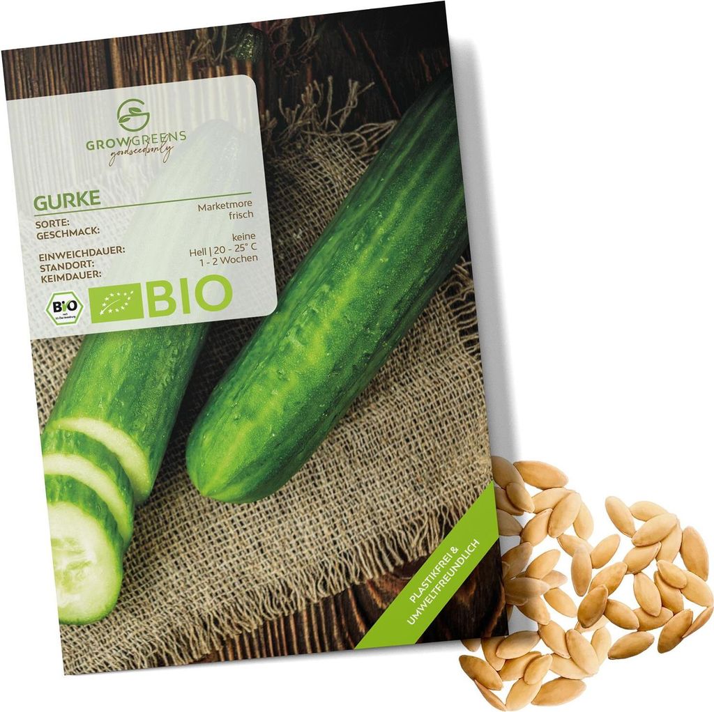 Gurken Samen (Marketmore, 10 Korn) - Salatgurke Saatgut aus biologischem Anbau ideal für die Anzucht im Garten, Balkon oder Terrasse