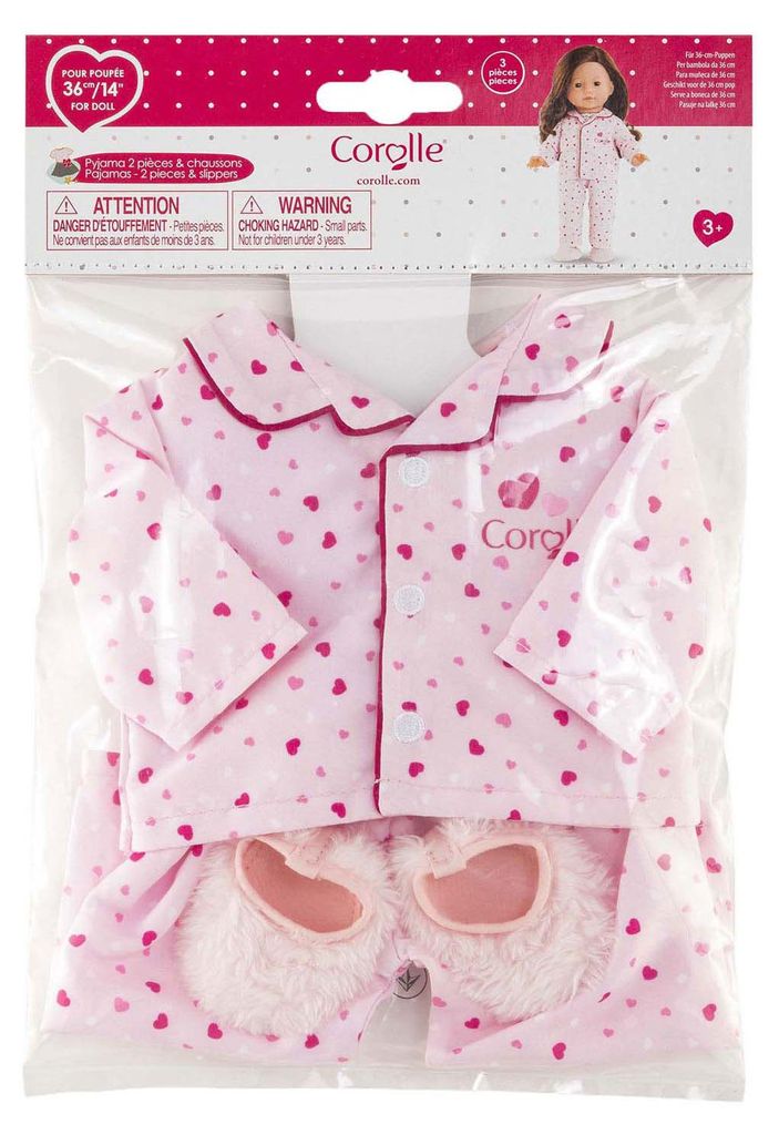 Corolle Puppenpyjama und Hausschuhe - Herzen - 36cm Puppenkleidung