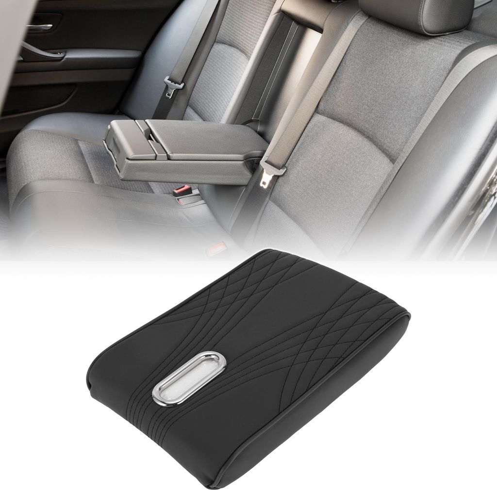 Center Console Kissen Pad mit Taschentuchbox 12,2"x7,87" Center Console Abdeckung Armlehne Sitzbox Abdeckung Kunstleder Schwarz
