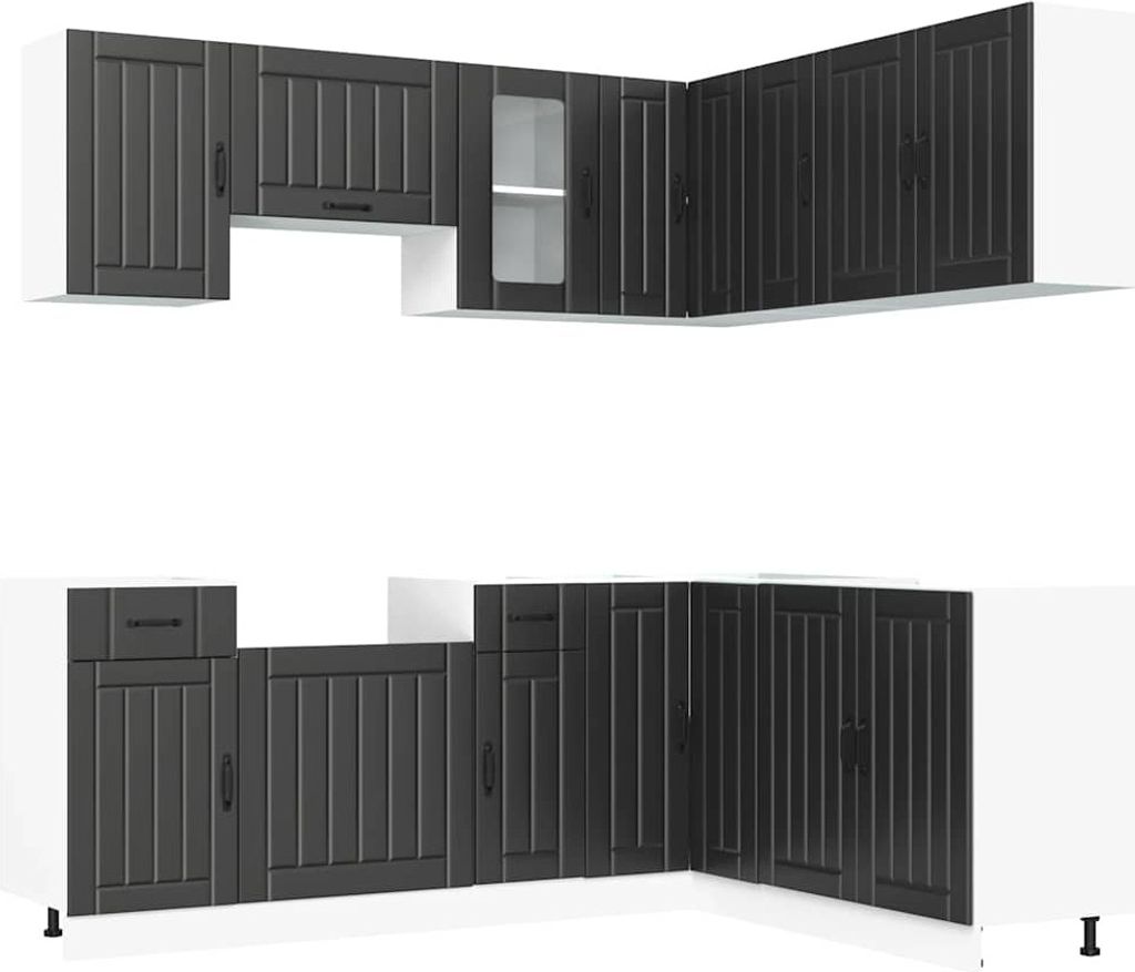 Best Möbel 11-tlg. Küchenschrank-Set Lucca - Mehrzweckschrank - Schwarz Holzwerkstoff - Küchenschränke A3314952